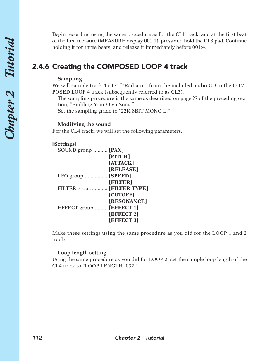 Chapter 2 t utorial, 6 creating the composed loop 4 track | Yamaha SU700 User Manual | Page 112 / 354