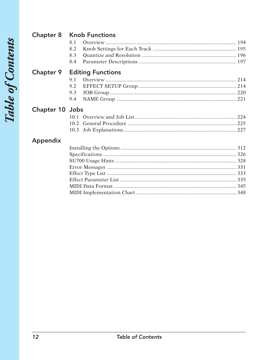 Table of c ontents | Yamaha SU700 User Manual | Page 12 / 354