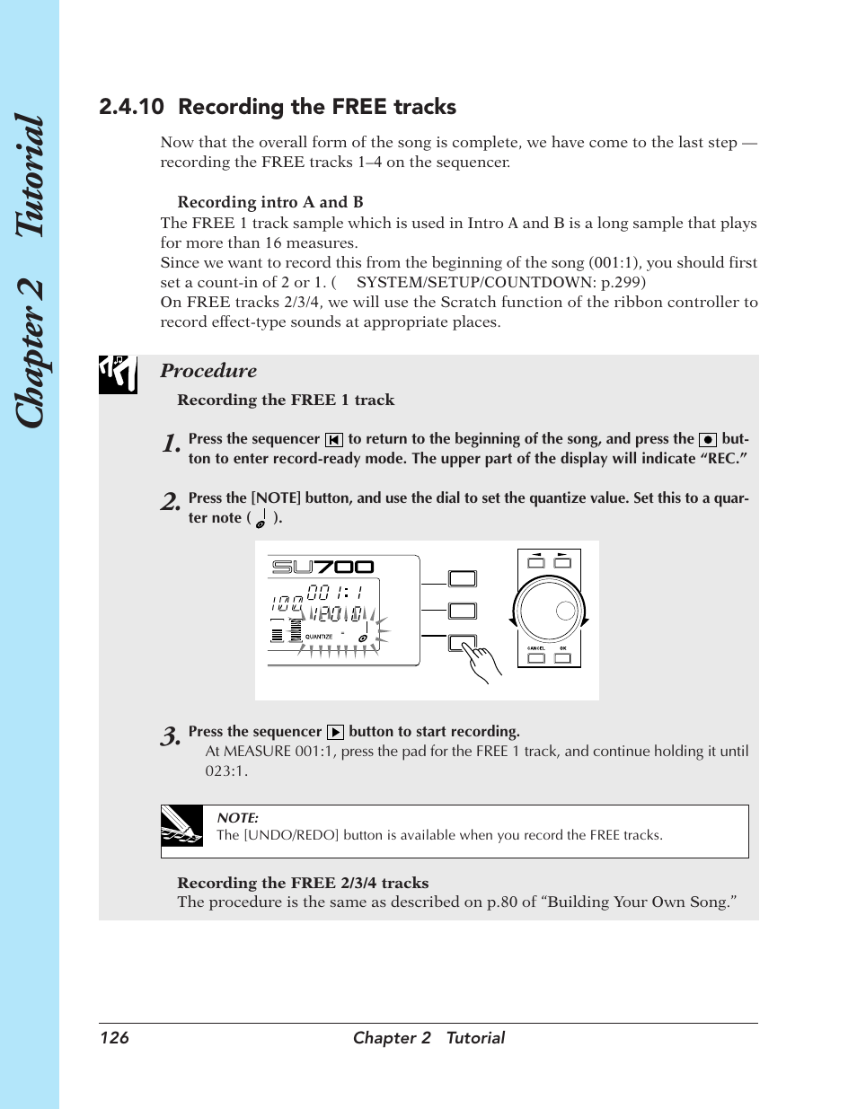 Chapter 2 t utorial, 10 recording the free tracks | Yamaha SU700 User Manual | Page 126 / 354