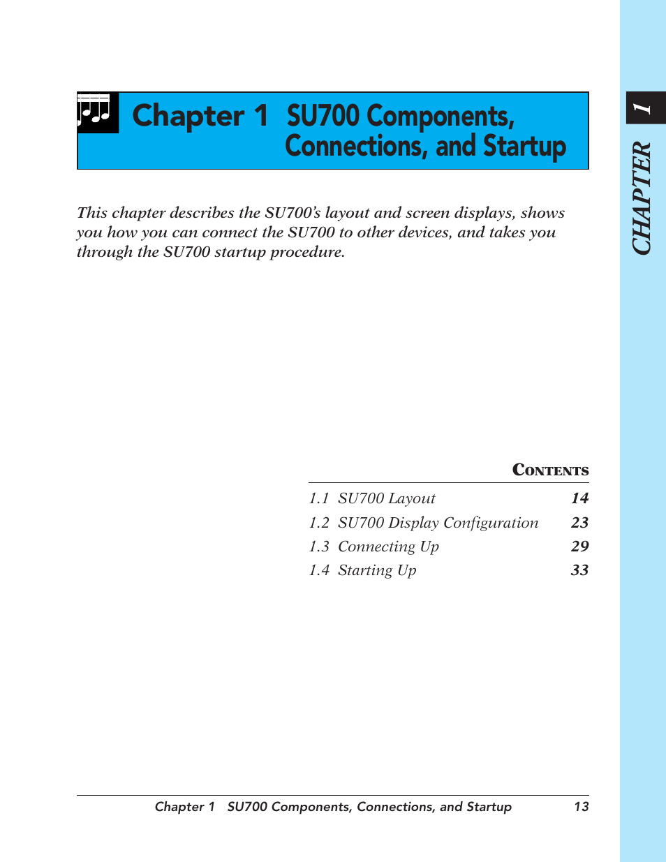 Chapter 1, Su700 components, connections, and startup | Yamaha SU700 User Manual | Page 13 / 354
