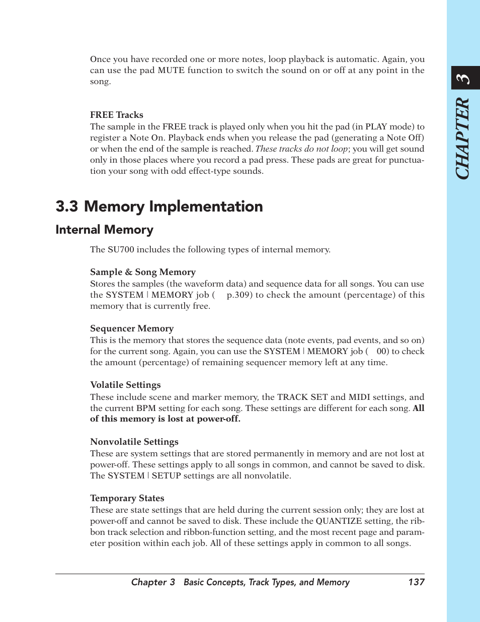 3 memory implementation, Memory implementation, Chapter 3 | Yamaha SU700 User Manual | Page 137 / 354