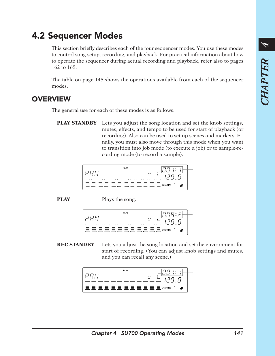 2 sequencer modes, Sequencer modes, Chapter 4 | Overview | Yamaha SU700 User Manual | Page 141 / 354