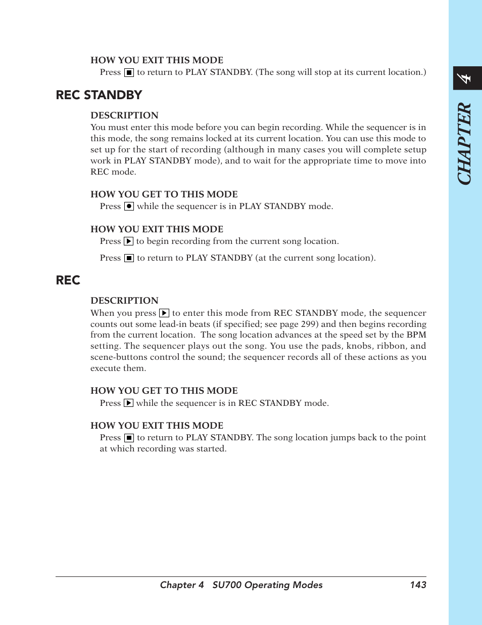 Chapter 4, Rec standby | Yamaha SU700 User Manual | Page 143 / 354