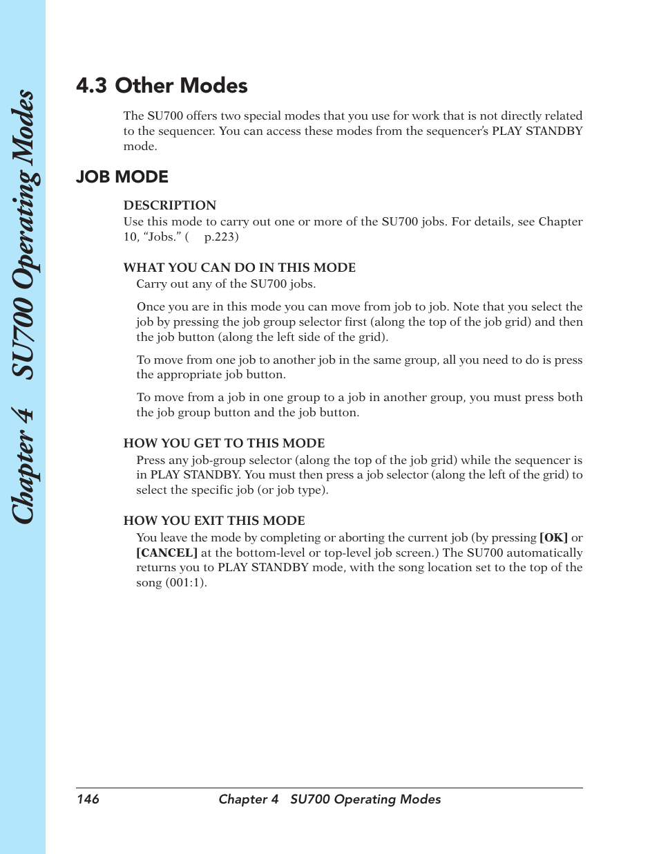 3 other modes, Other modes, Chapter 4 su700 oper ating m odes | Job mode | Yamaha SU700 User Manual | Page 146 / 354