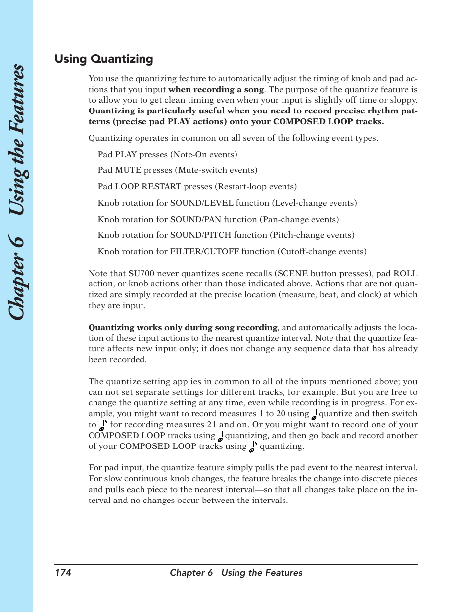 Chapter 6 u sing the f eatur es, Using quantizing | Yamaha SU700 User Manual | Page 174 / 354