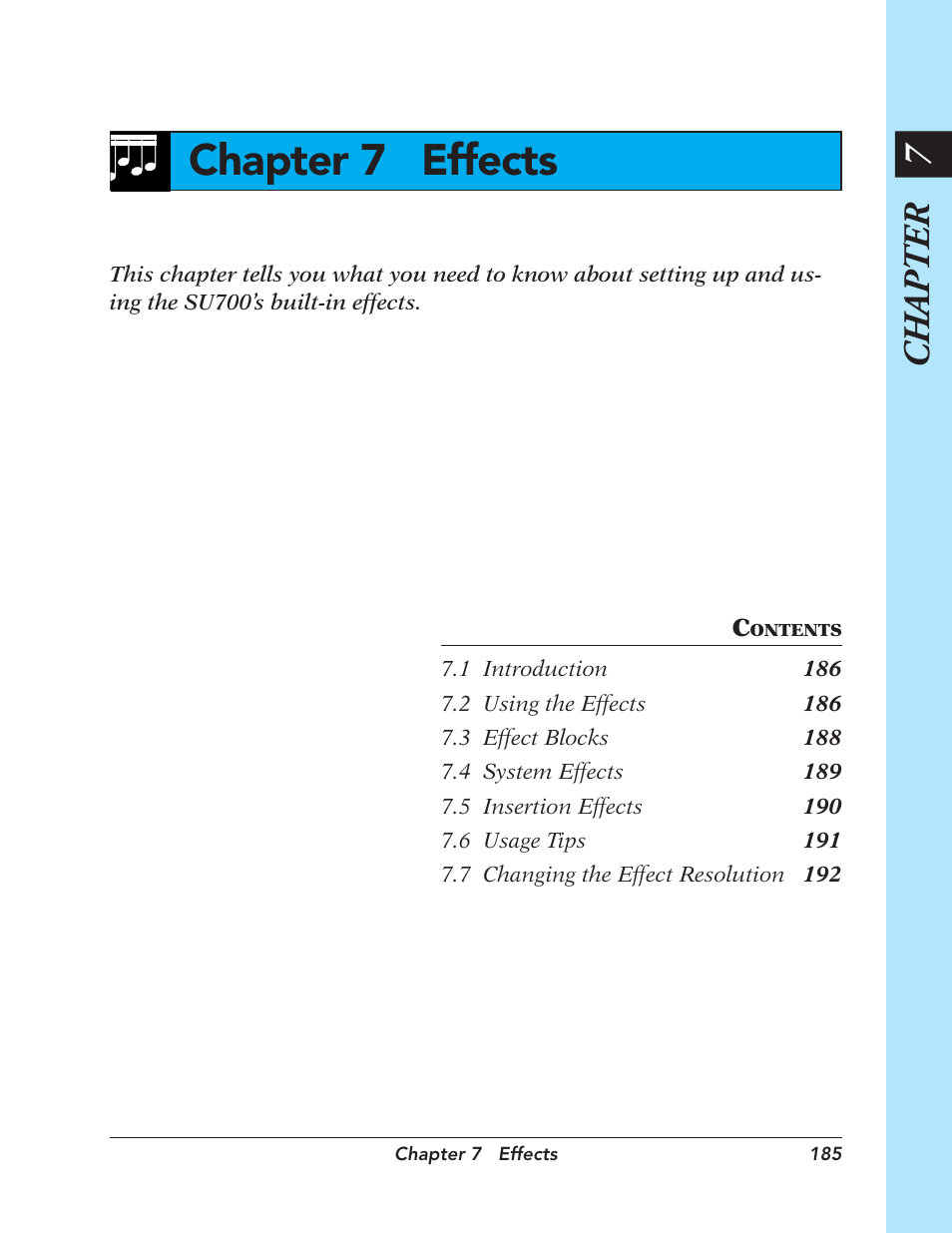 Chapter 7 effects, Chapter 7, Effects | Yamaha SU700 User Manual | Page 185 / 354