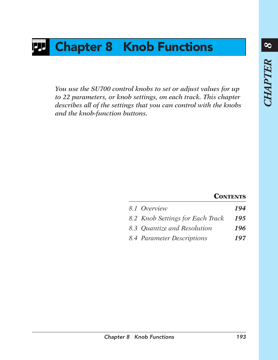 Chapter 8 knob functions, Chapter 8, Knob functions | Yamaha SU700 User Manual | Page 193 / 354