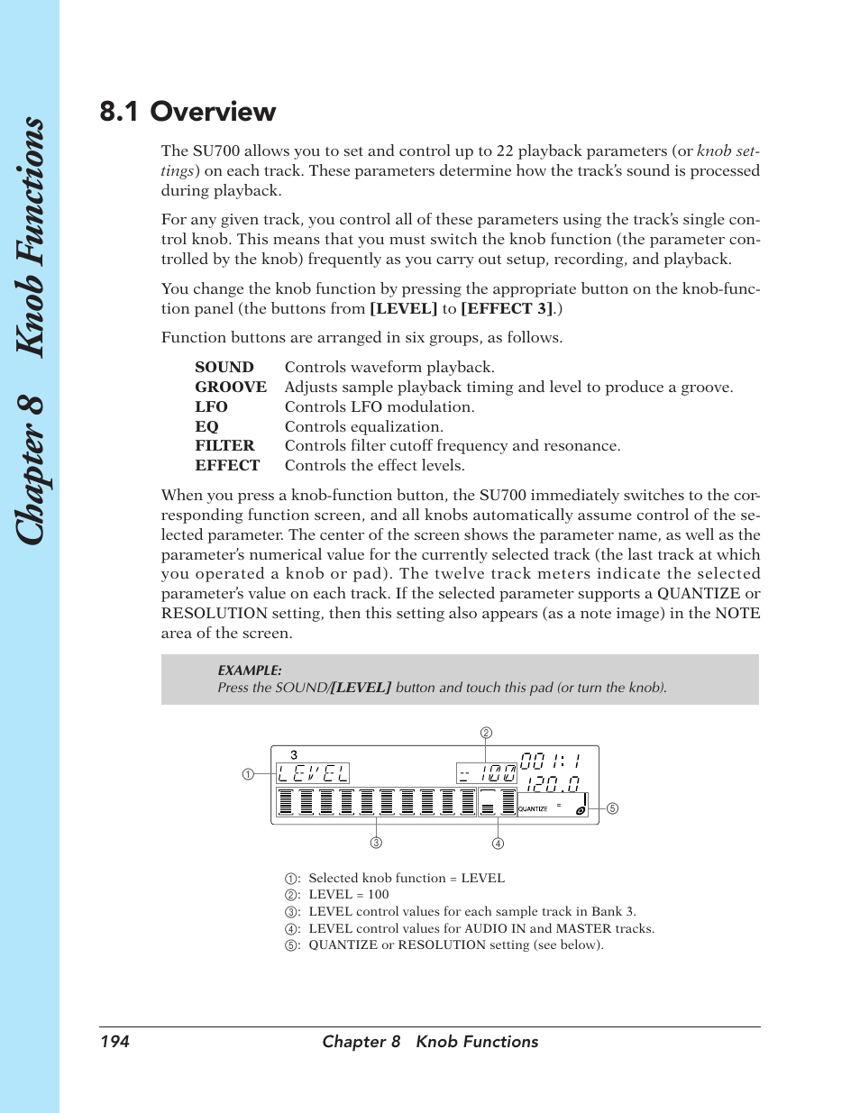 1 overview, Overview, Chapter 8 k nob f unctions | Yamaha SU700 User Manual | Page 194 / 354