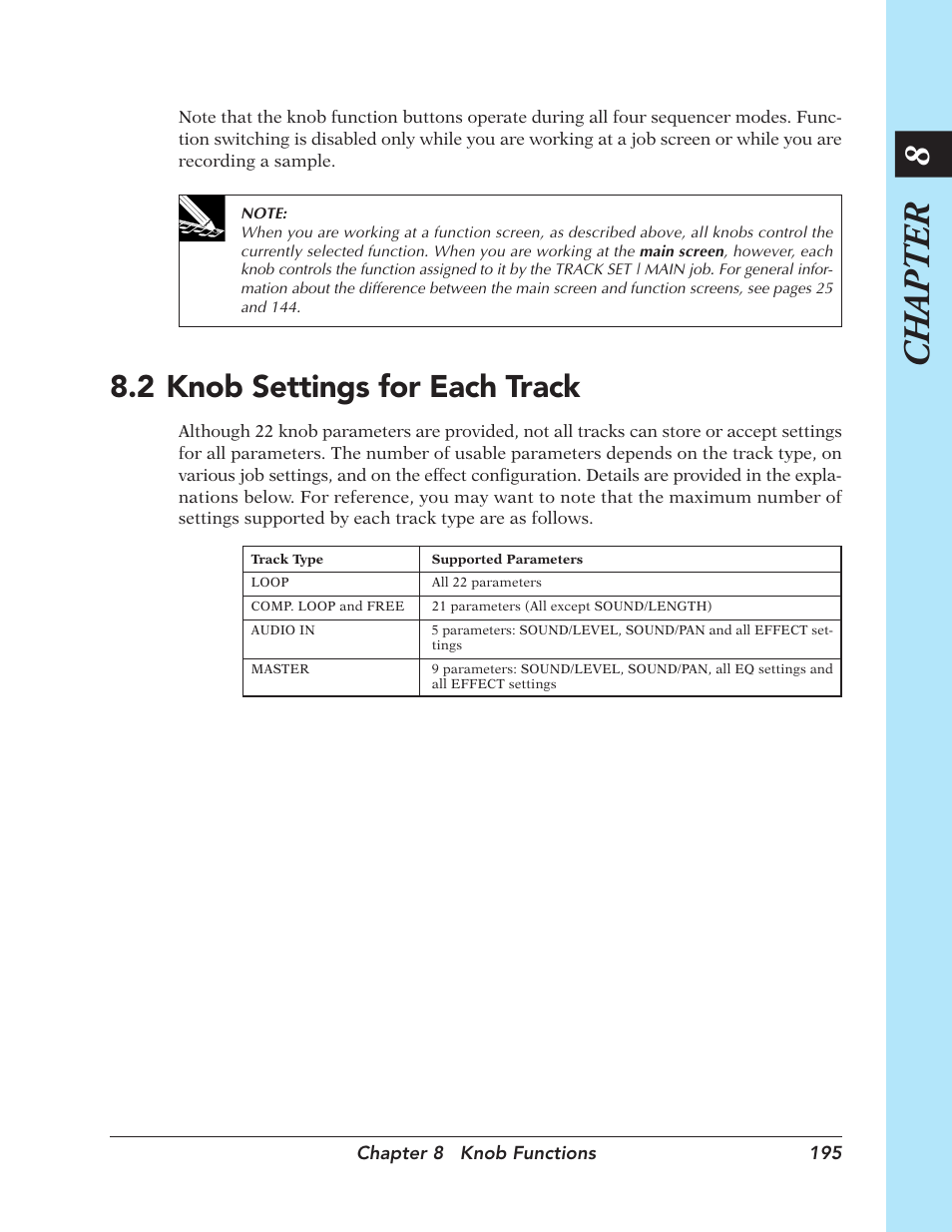 2 knob settings for each track, Knob settings for each track, Chapter 8 | Yamaha SU700 User Manual | Page 195 / 354