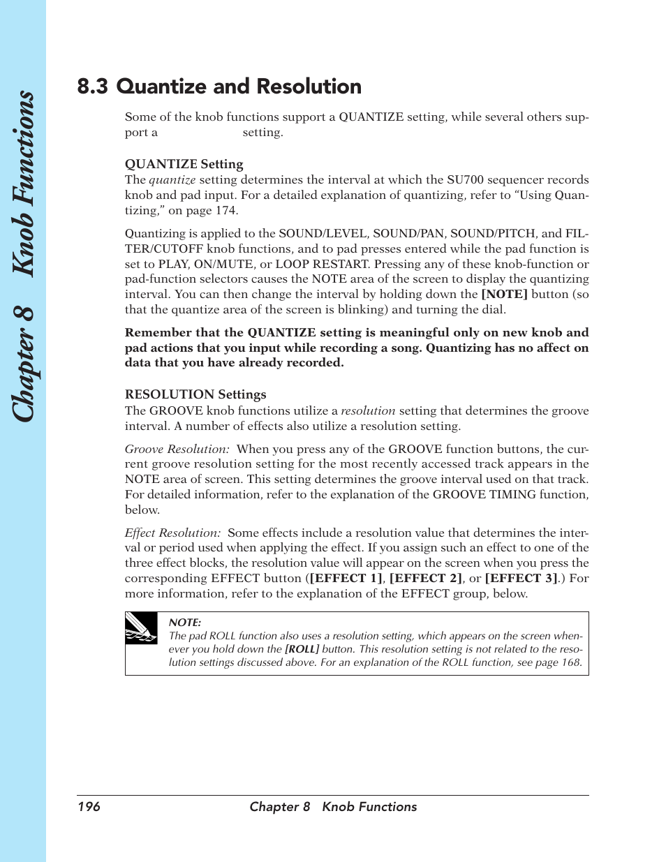 3 quantize and resolution, Quantize and resolution, Chapter 8 k nob f unctions | Yamaha SU700 User Manual | Page 196 / 354