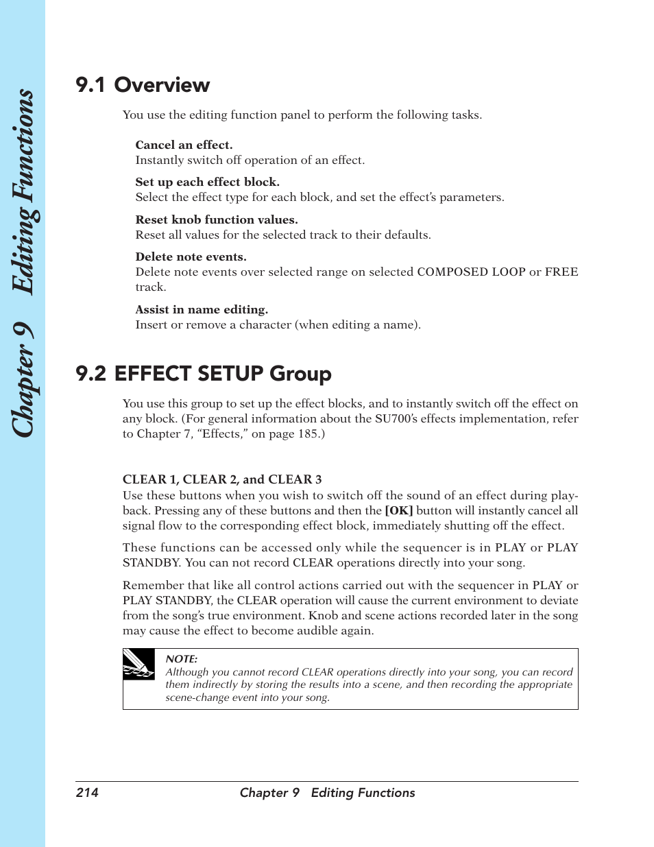 1 overview, 2 effect setup group, Overview | Effect setup group, Chapter 9 e diting f unctions | Yamaha SU700 User Manual | Page 214 / 354