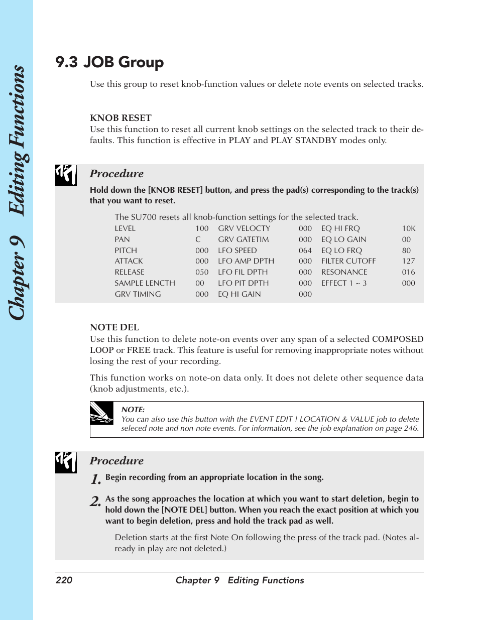 3 job group, Job group, Chapter 9 e diting f unctions | Procedure | Yamaha SU700 User Manual | Page 220 / 354