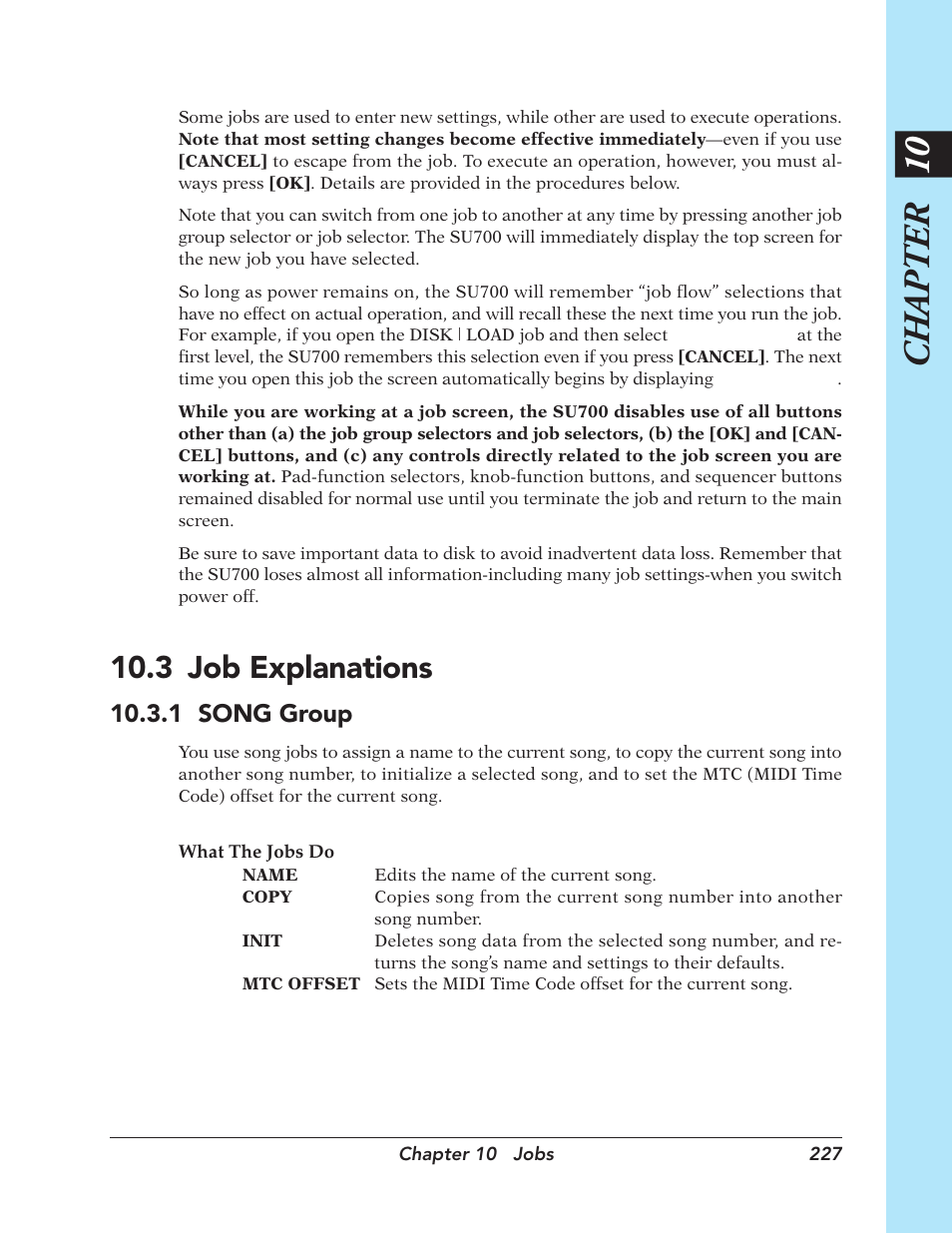 3 job explanations, Chapter 10, 1 song group | Yamaha SU700 User Manual | Page 227 / 354
