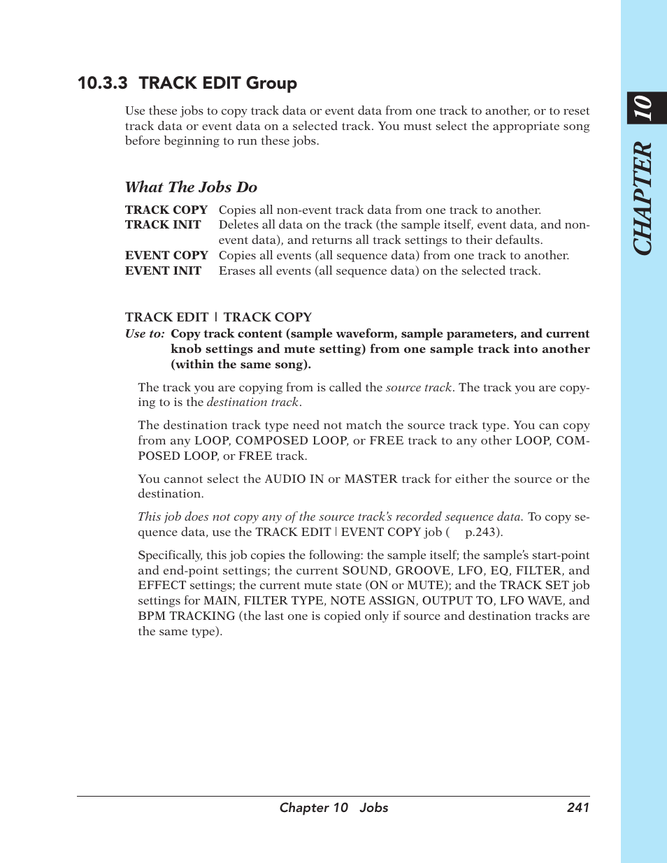 Chapter 10, 3 track edit group, What the jobs do | Yamaha SU700 User Manual | Page 241 / 354