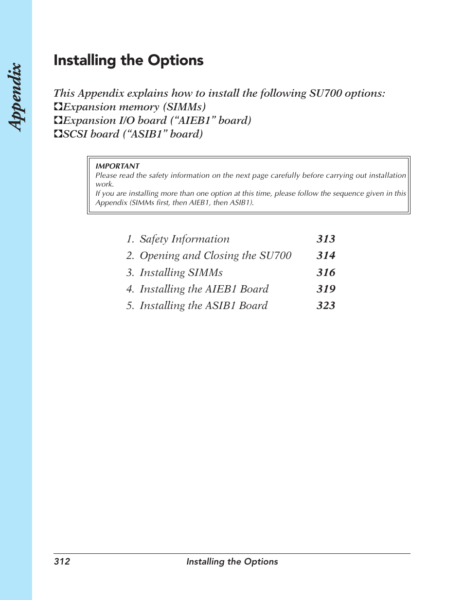 Installing the options, Appendix | Yamaha SU700 User Manual | Page 312 / 354