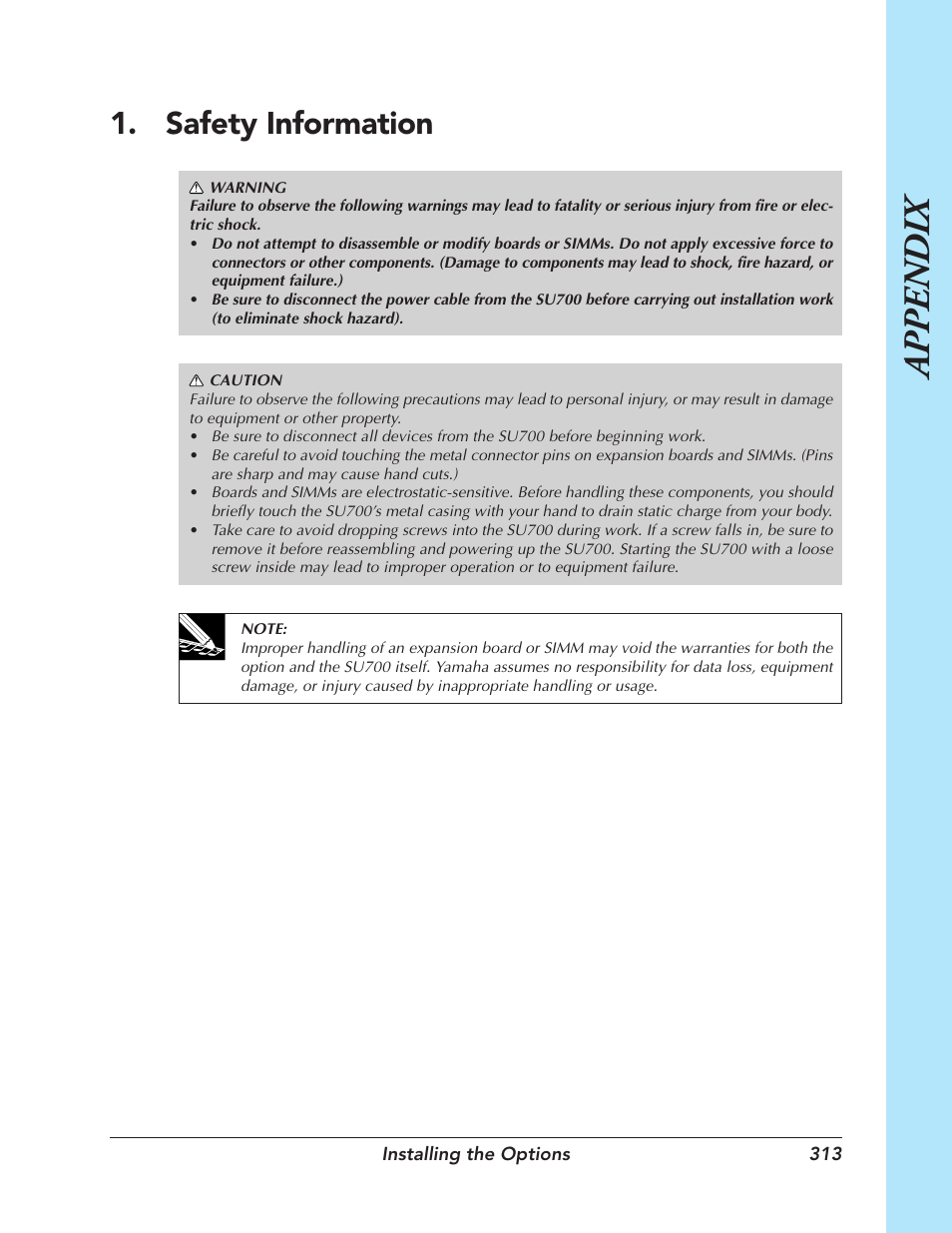 Safety information, Appendix | Yamaha SU700 User Manual | Page 313 / 354