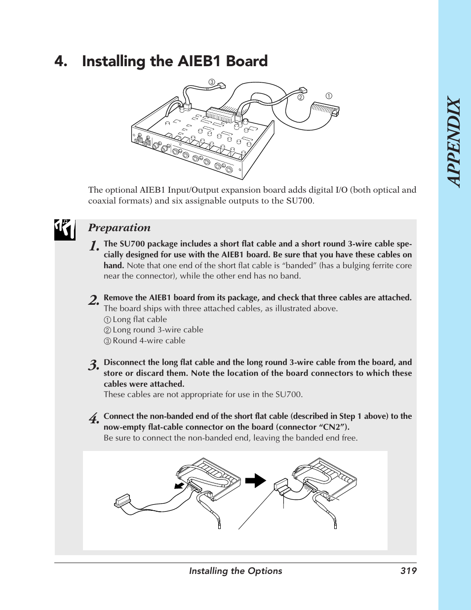 Installing the aieb1 board, Appendix | Yamaha SU700 User Manual | Page 319 / 354