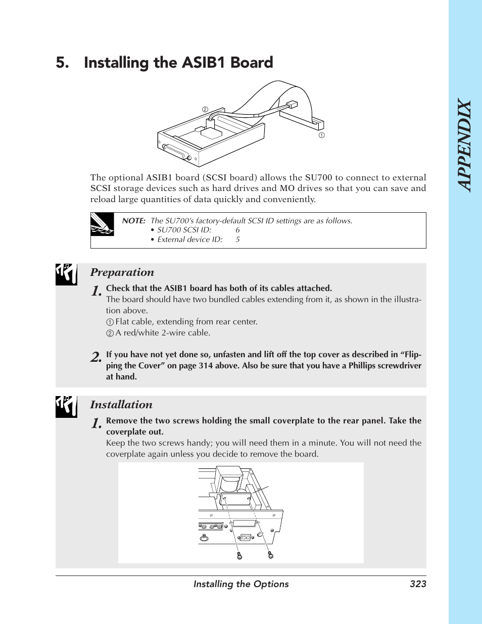 Installing the asib1 board, Appendix | Yamaha SU700 User Manual | Page 323 / 354