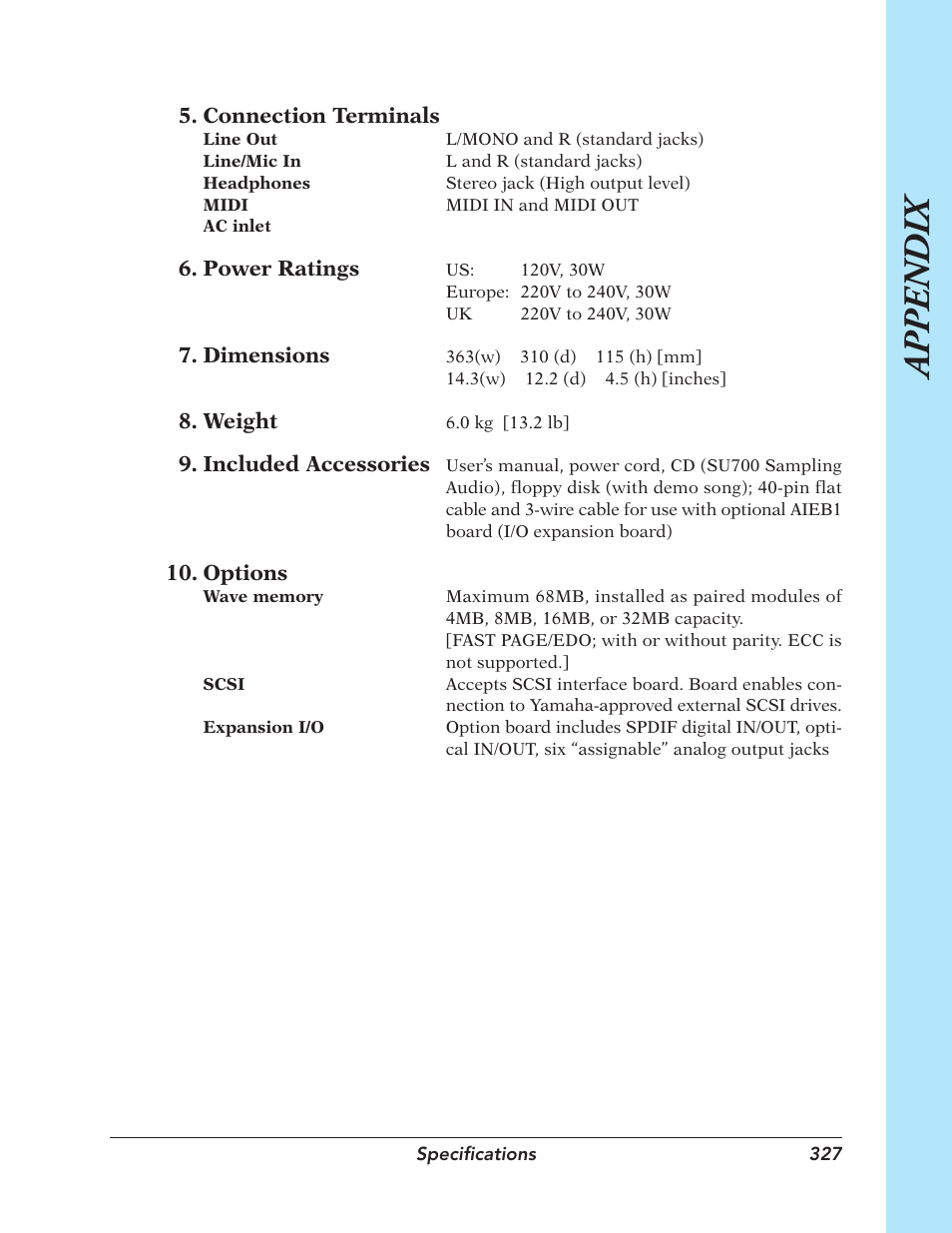 Appendix | Yamaha SU700 User Manual | Page 327 / 354