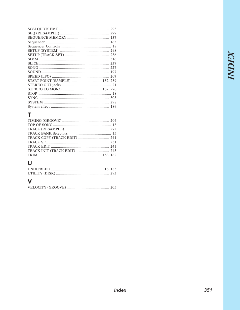 T to v, Index | Yamaha SU700 User Manual | Page 351 / 354