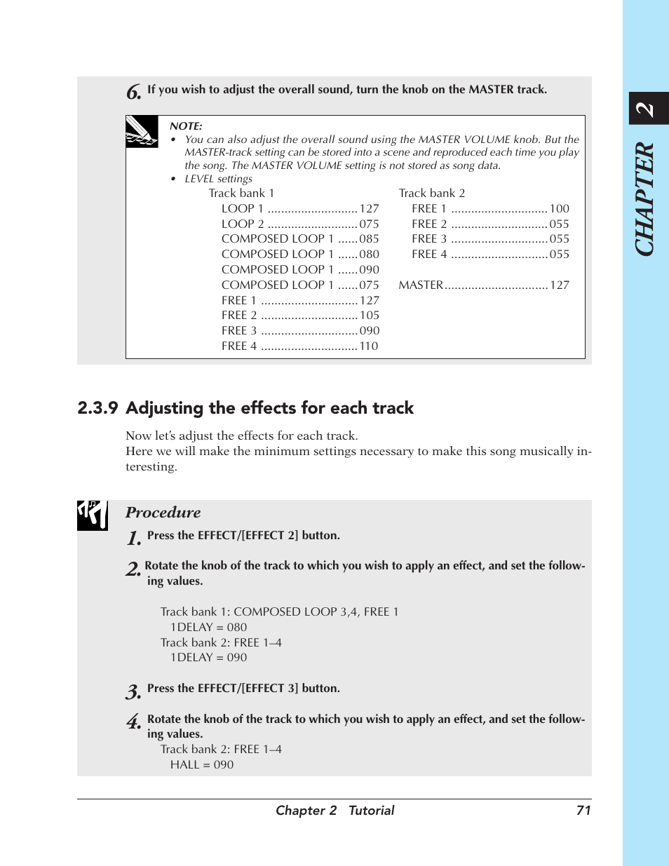 Chapter 2, 9 adjusting the effects for each track | Yamaha SU700 User Manual | Page 71 / 354