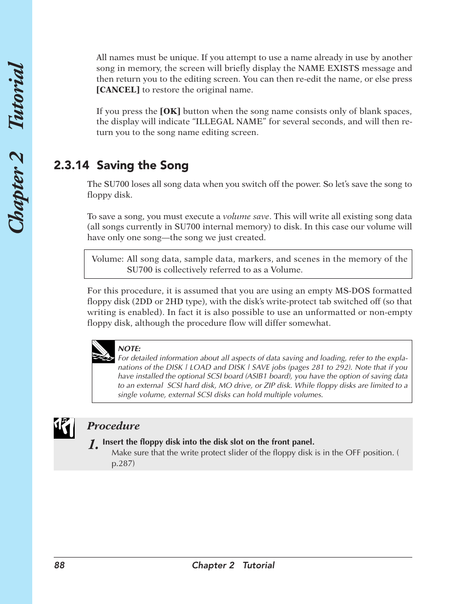Chapter 2 t utorial, 14 saving the song | Yamaha SU700 User Manual | Page 88 / 354