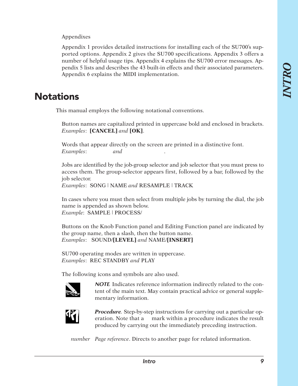 Notations, Intro | Yamaha SU700 User Manual | Page 9 / 354