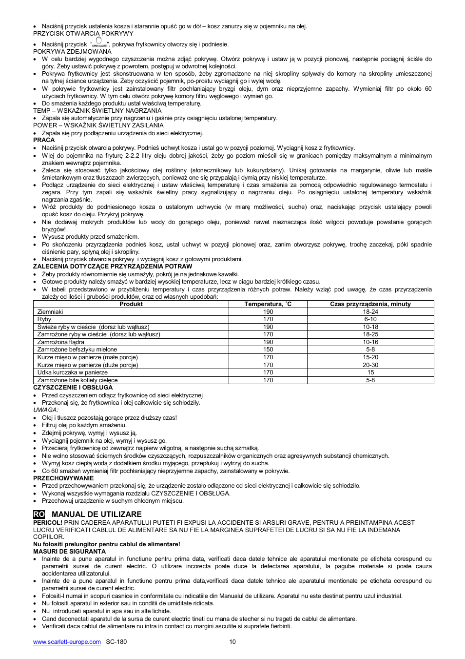 Ro manual de utilizare | Scarlett SC-180 User Manual | Page 10 / 24