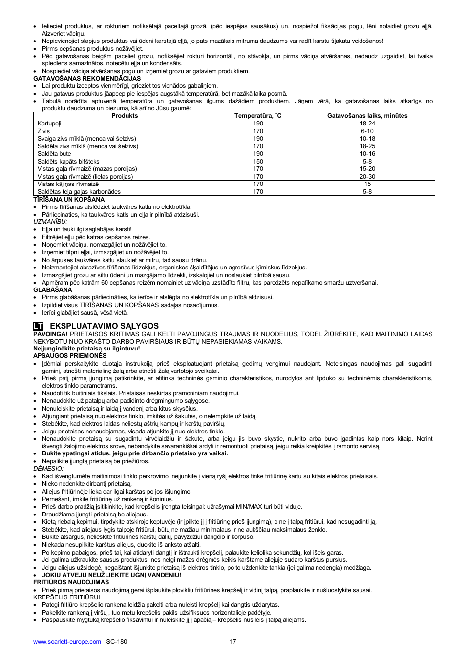 Lt ekspluatavimo s lygos | Scarlett SC-180 User Manual | Page 17 / 24