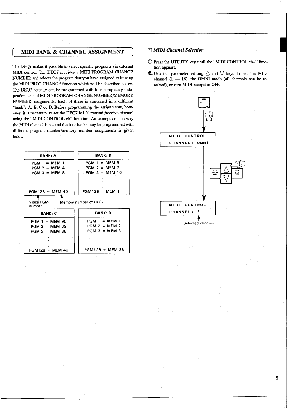 Midi channel selection | Yamaha DEQ7 User Manual | Page 11 / 98