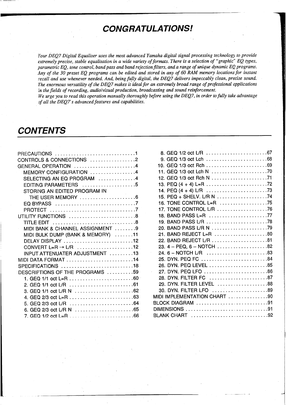 Yamaha DEQ7 User Manual | Page 2 / 98