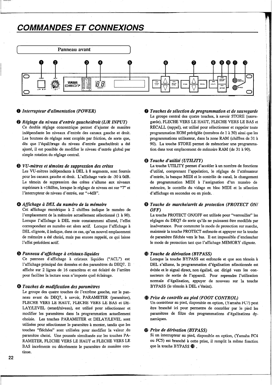 Commandes et connexions | Yamaha DEQ7 User Manual | Page 24 / 98