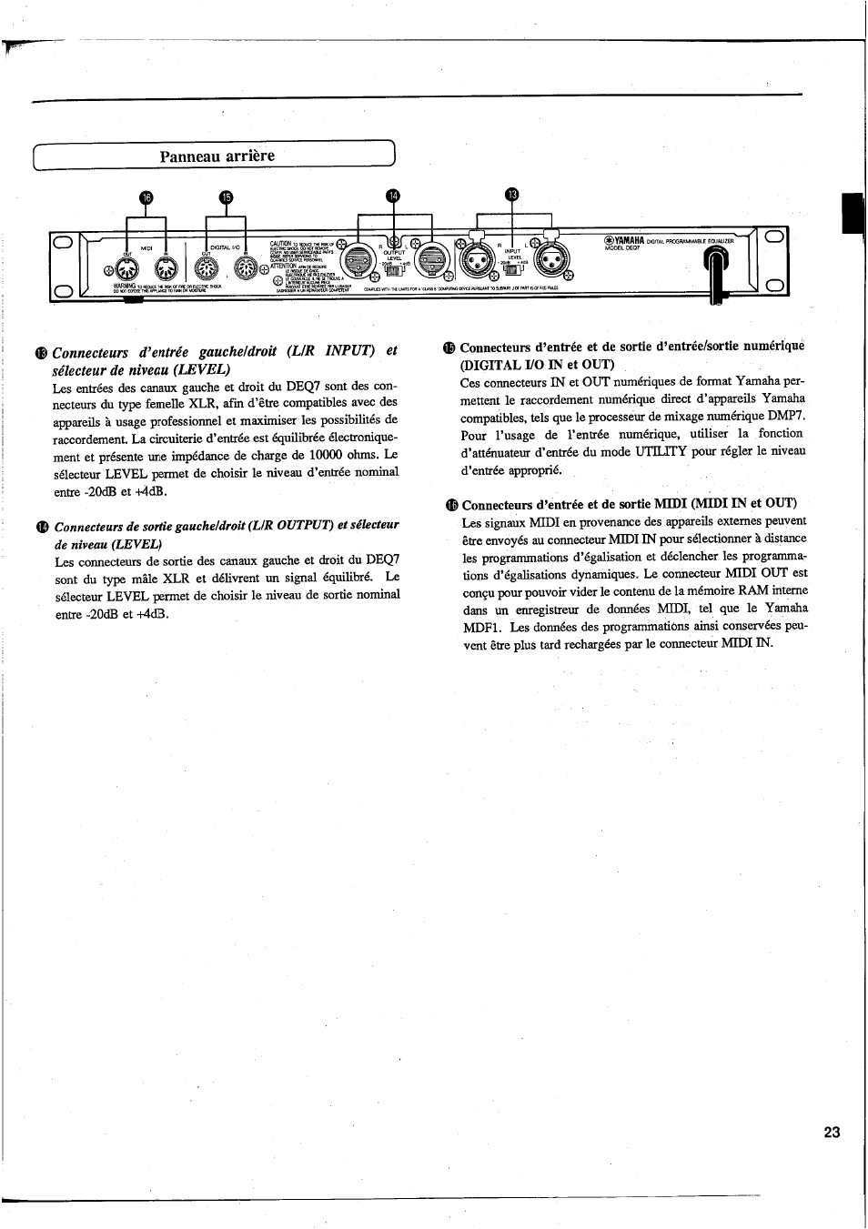 Panneau arrière | Yamaha DEQ7 User Manual | Page 25 / 98