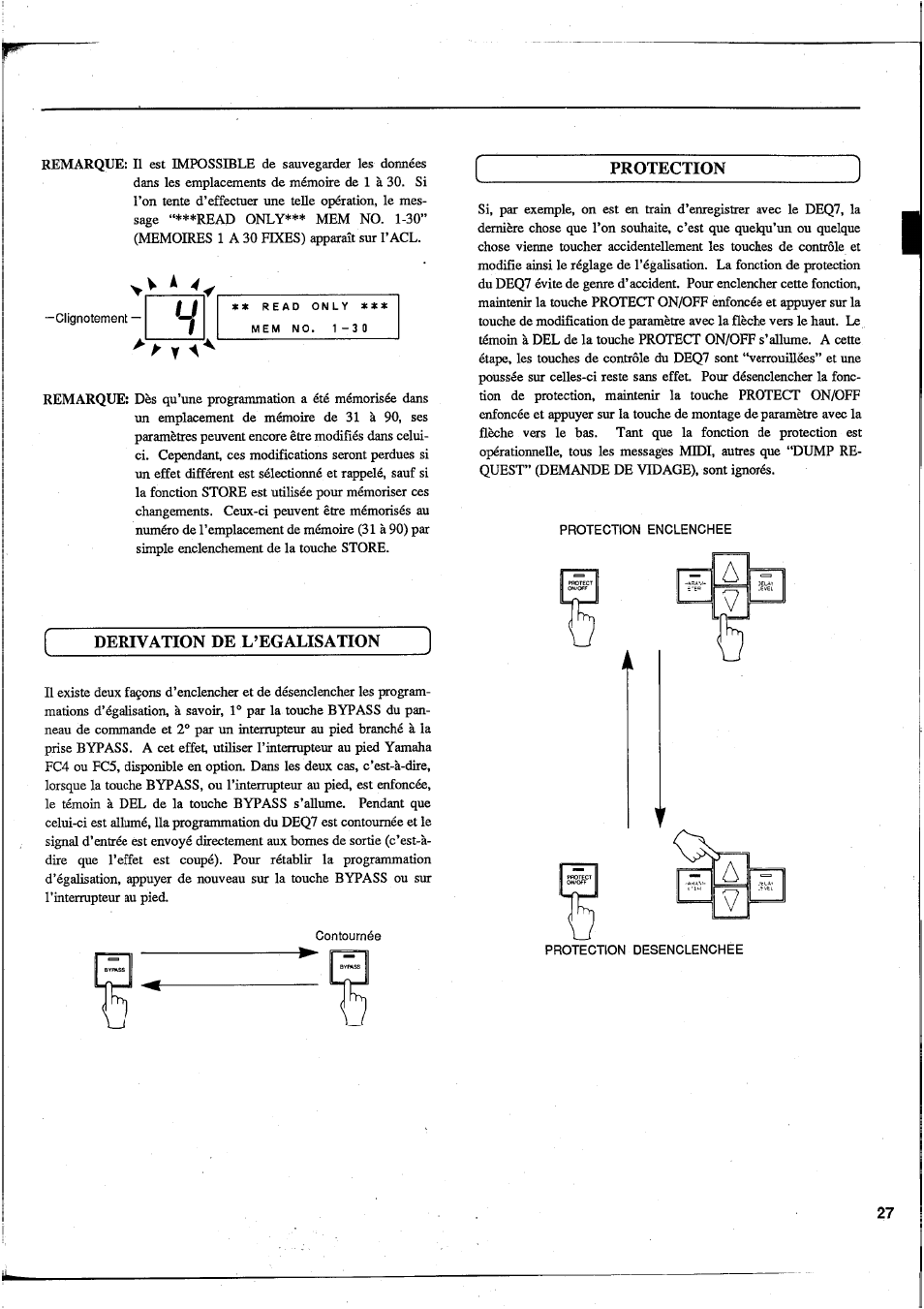 Protection, Derivation de l’egalisation | Yamaha DEQ7 User Manual | Page 29 / 98