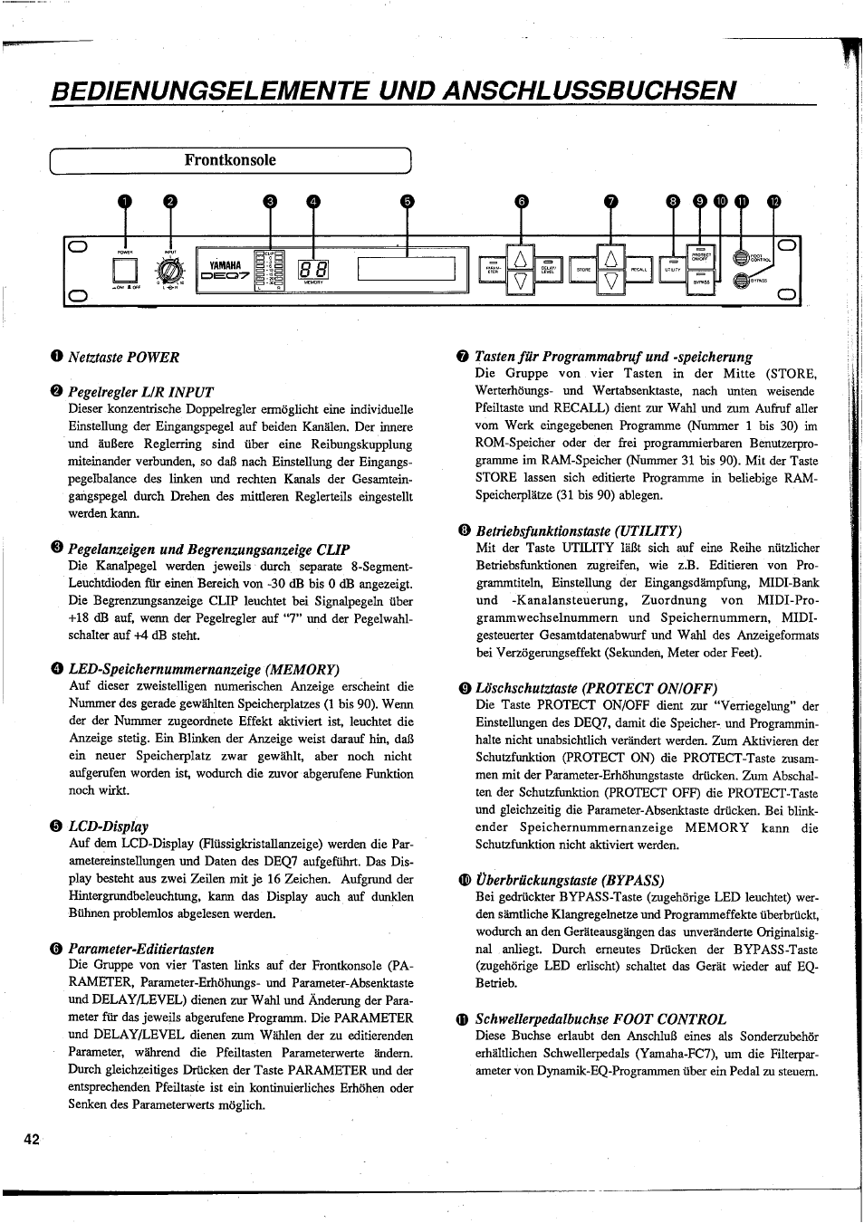 Bedienungselemente und anschlussbuchsen | Yamaha DEQ7 User Manual | Page 44 / 98