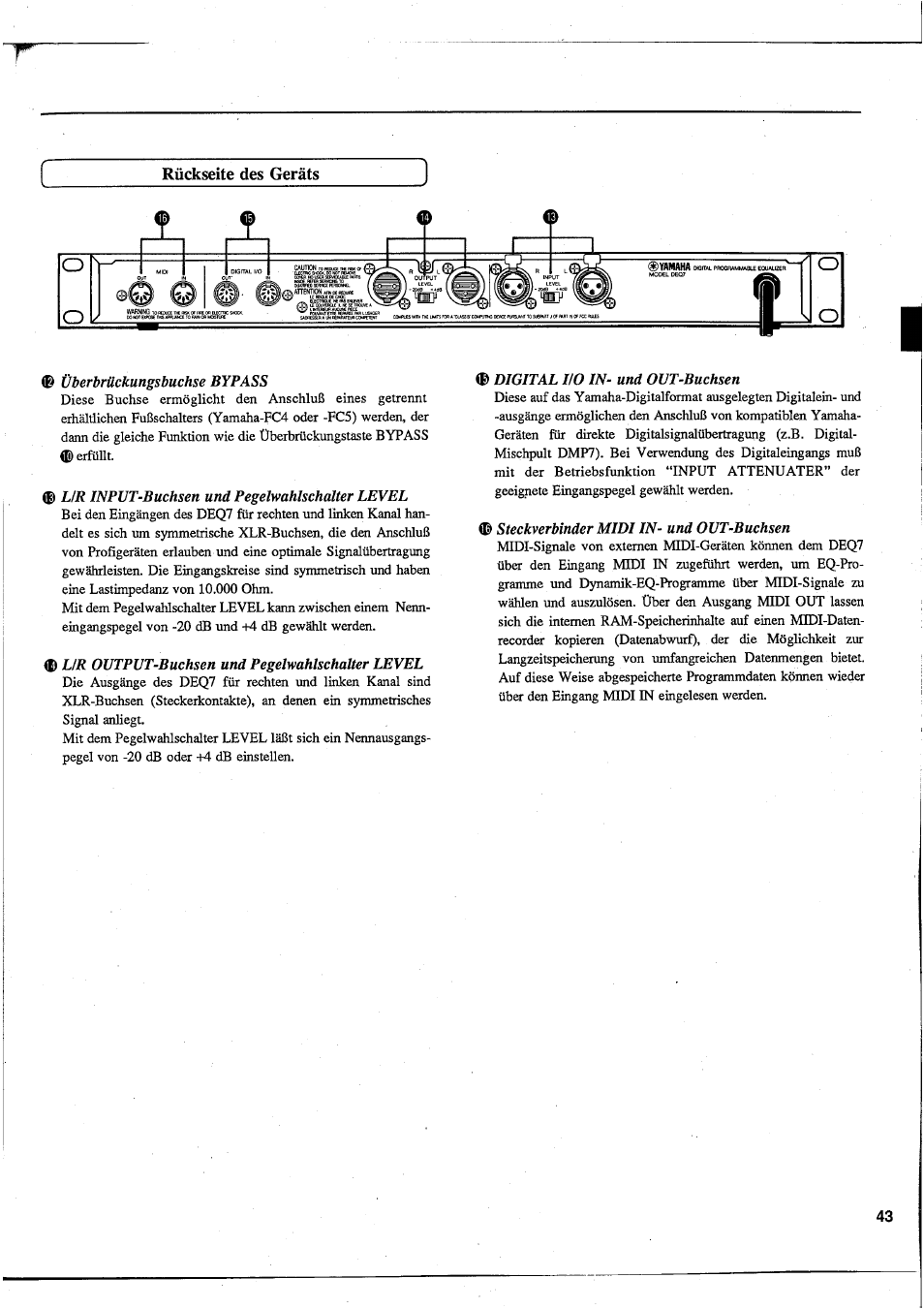 Rückseite des geräts | Yamaha DEQ7 User Manual | Page 45 / 98