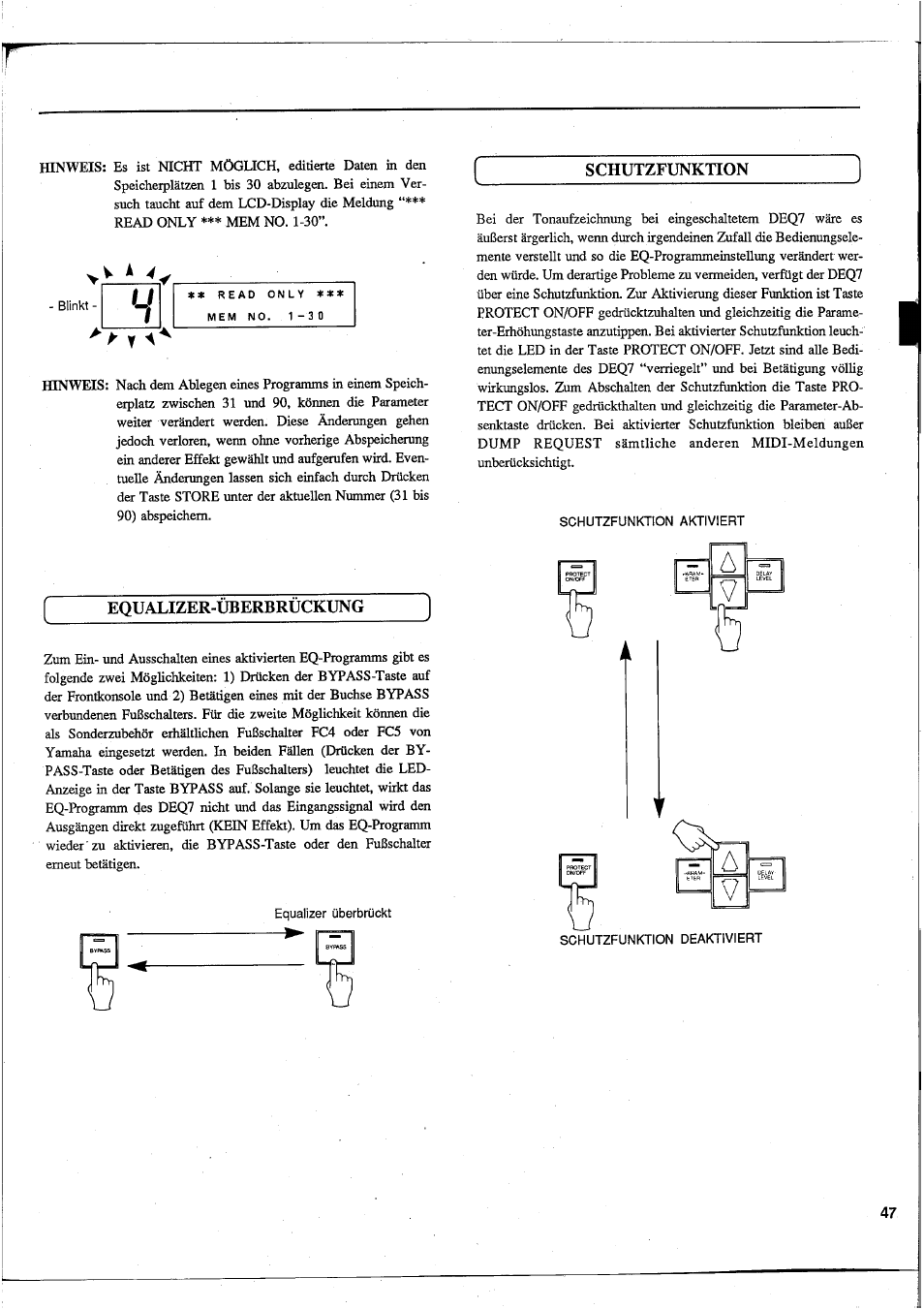 Equalizer-uberbruckung, Schutzfunktion | Yamaha DEQ7 User Manual | Page 49 / 98