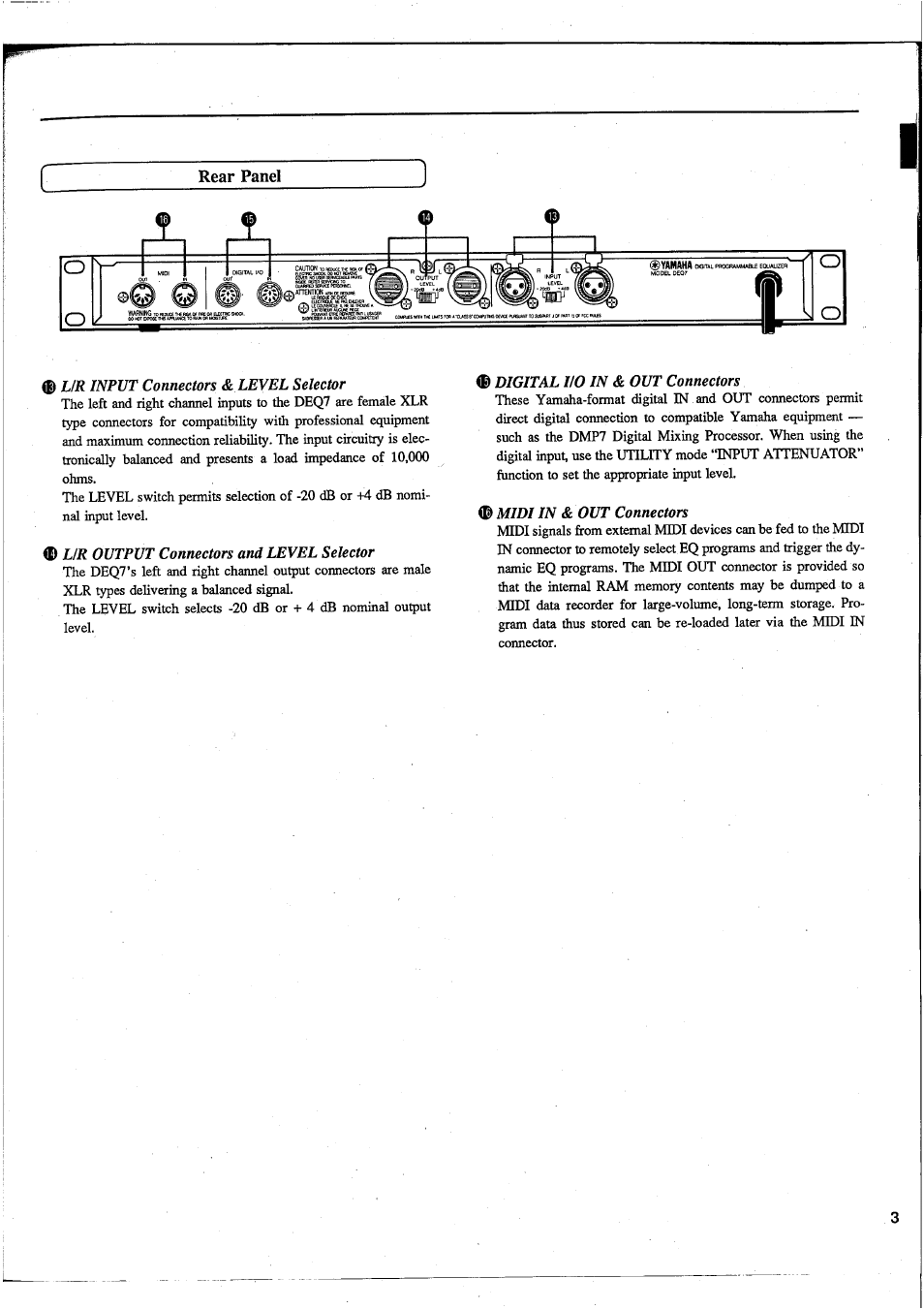 Rear panel | Yamaha DEQ7 User Manual | Page 5 / 98