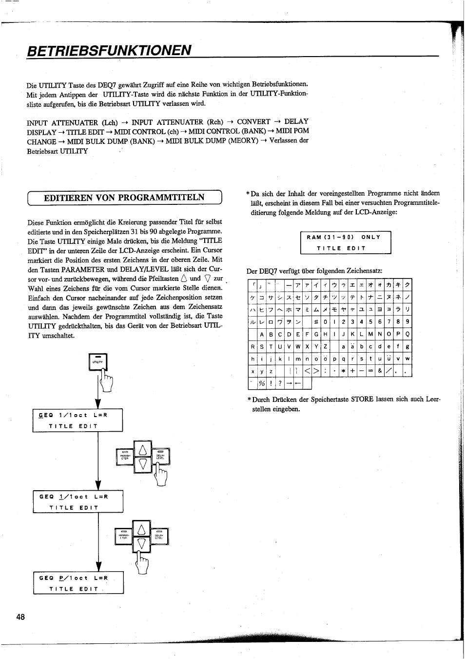 Betriebsfunktionen, Editieren von programmtiteln | Yamaha DEQ7 User Manual | Page 50 / 98