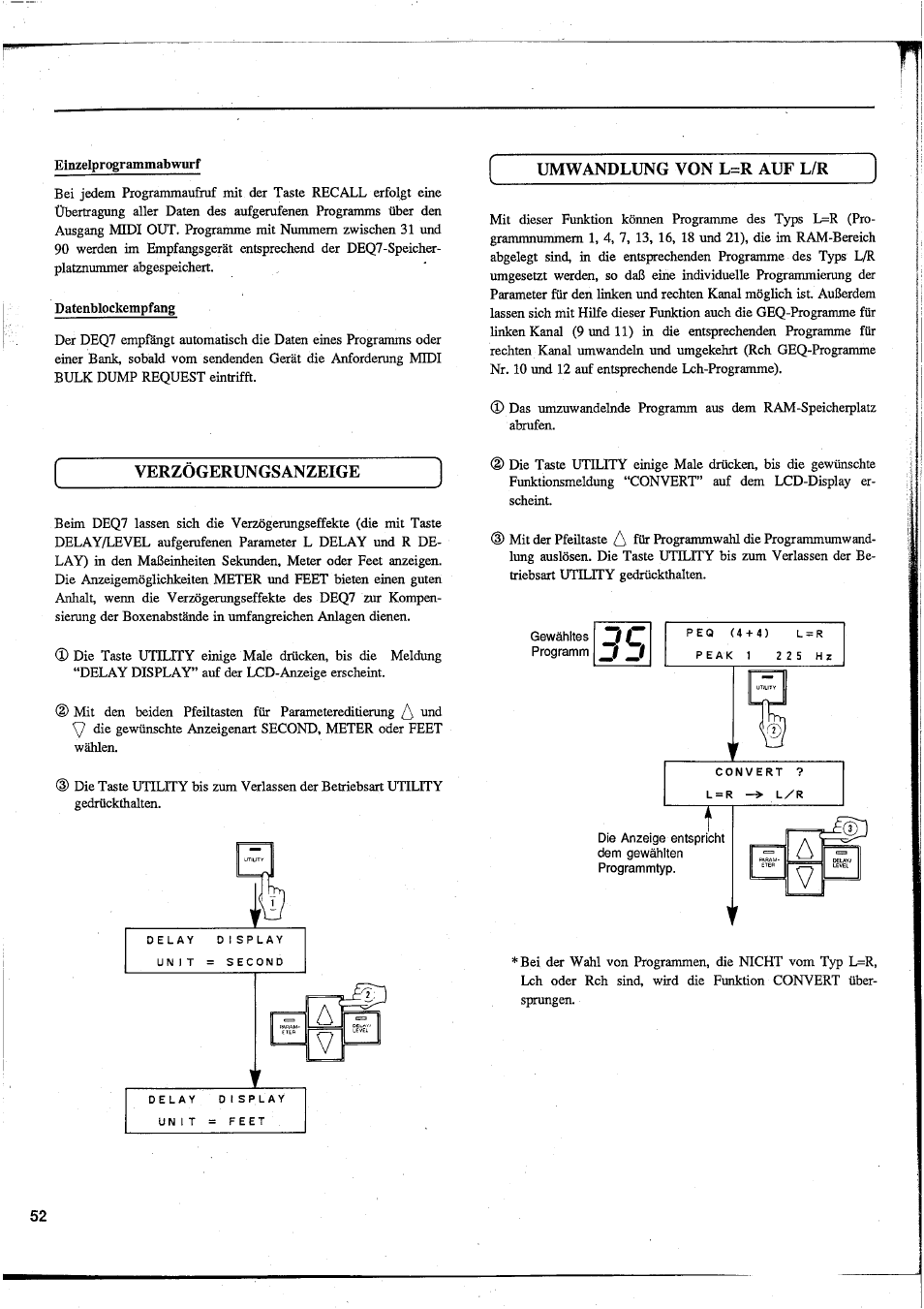 Verzogerungsanzeige, Umwandlung von l=r auf l/r | Yamaha DEQ7 User Manual | Page 54 / 98