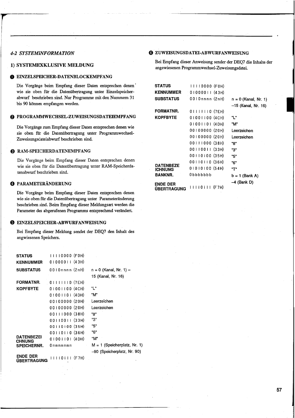 1) systemexklusive meldung | Yamaha DEQ7 User Manual | Page 59 / 98