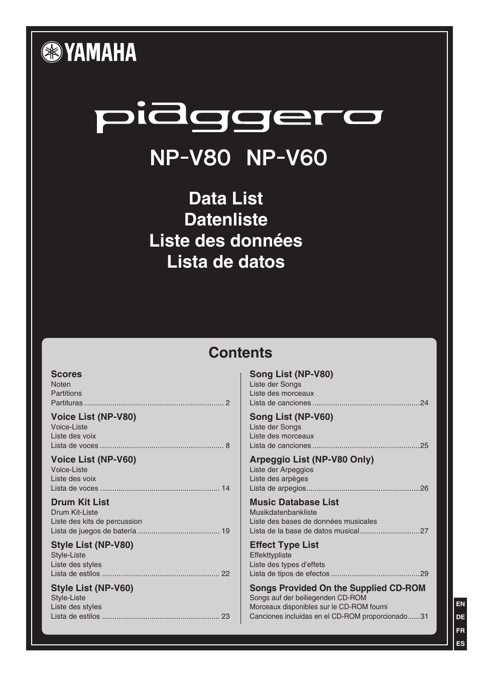 Yamaha PIAGGERO NP-V80 User Manual | 32 pages