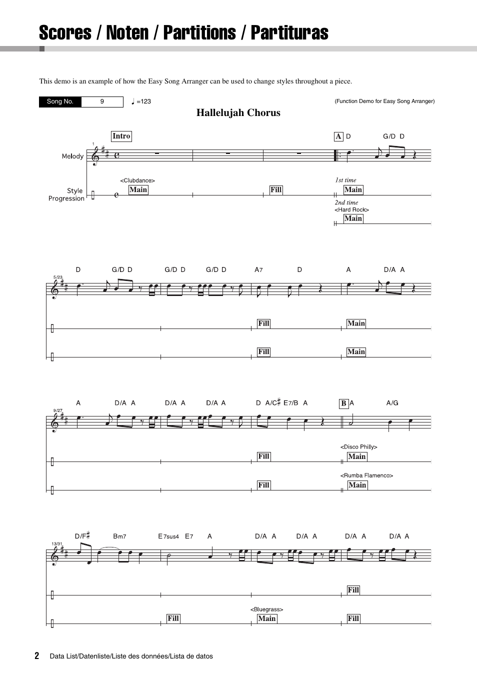 Scores, Noten partitions partituras, Hallelujah chorus | Yamaha PIAGGERO NP-V80 User Manual | Page 2 / 32