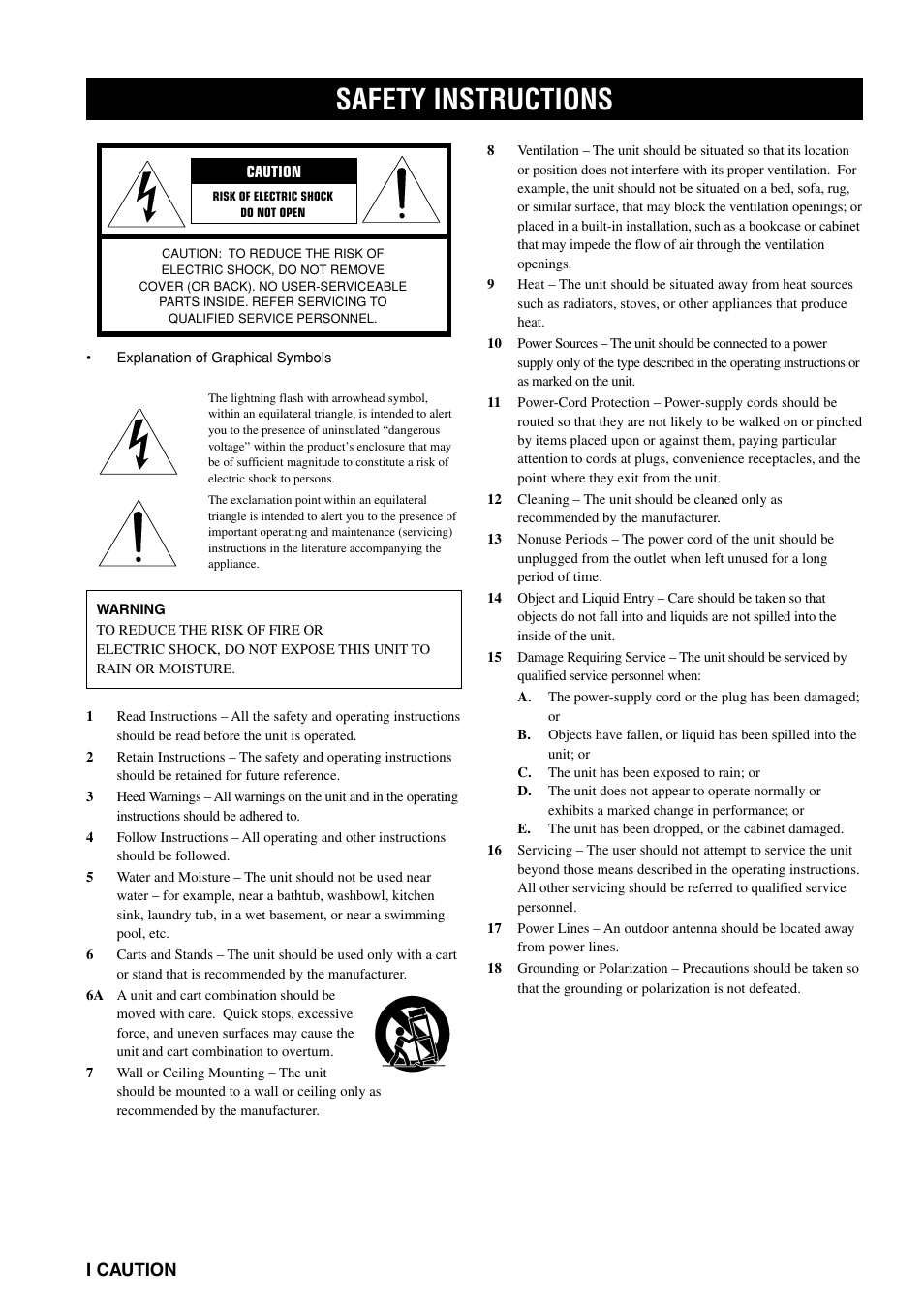 English, Safety instructions, I caution | Yamaha RX-V800 User Manual | Page 2 / 82