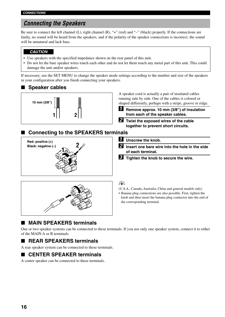 Connecting the speakers | Yamaha RX-V800 User Manual | Page 20 / 82