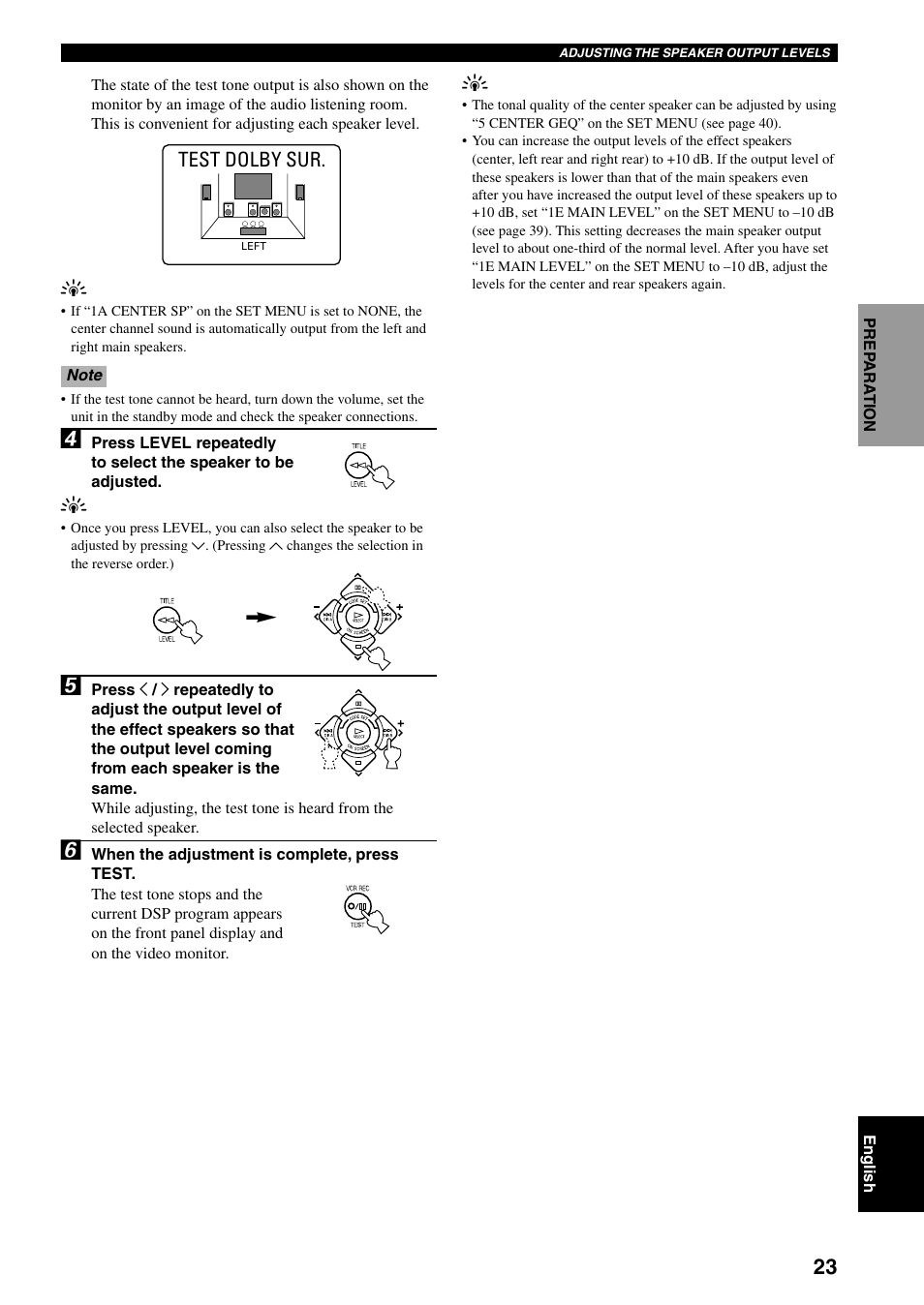 Test dolby sur | Yamaha RX-V800 User Manual | Page 27 / 82