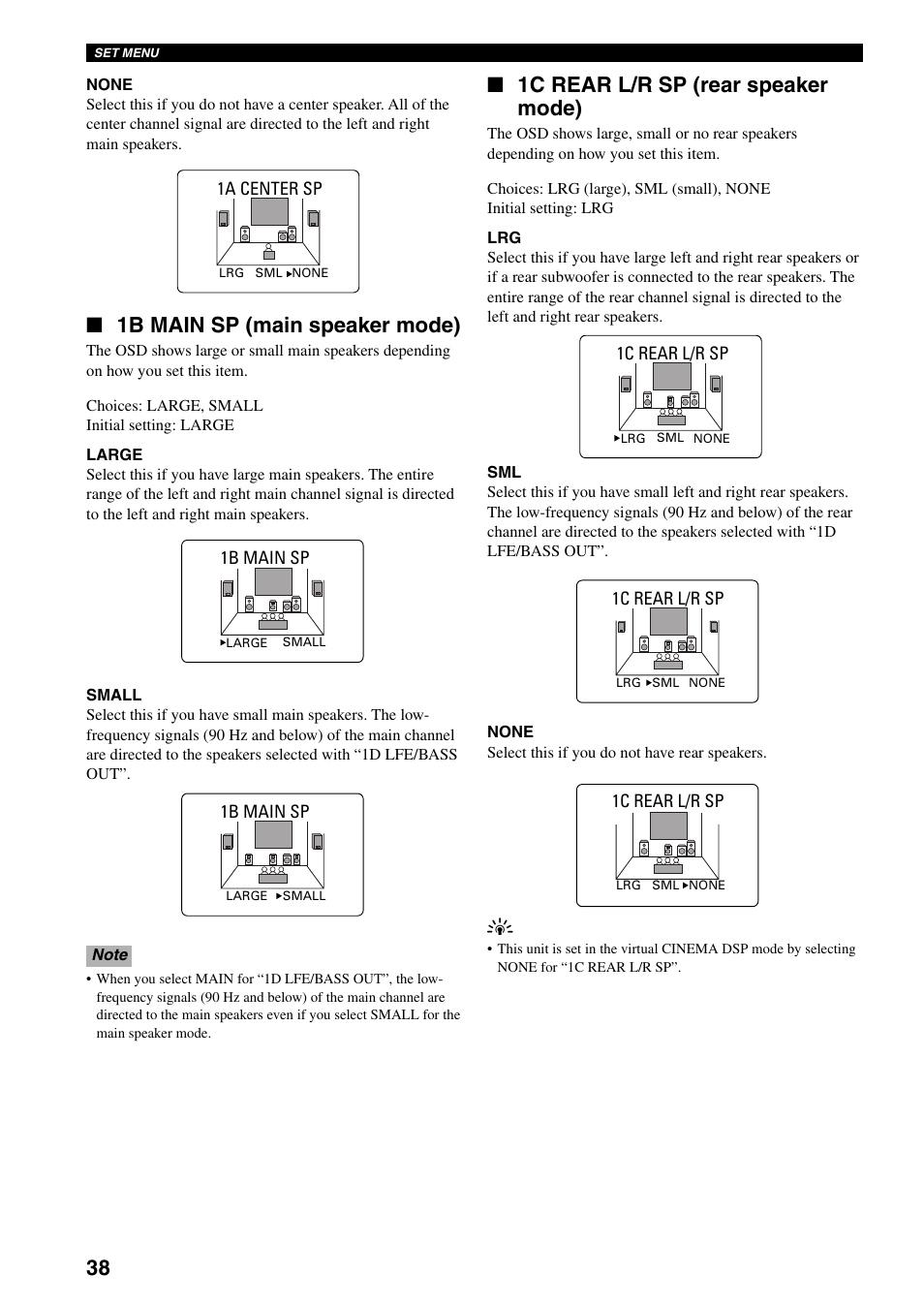 1c rear l/r sp (rear speaker mode), 1b main sp (main speaker mode) | Yamaha RX-V800 User Manual | Page 42 / 82