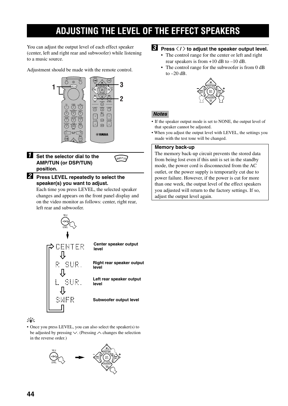 Adjusting the level of the effect speakers | Yamaha RX-V800 User Manual | Page 48 / 82