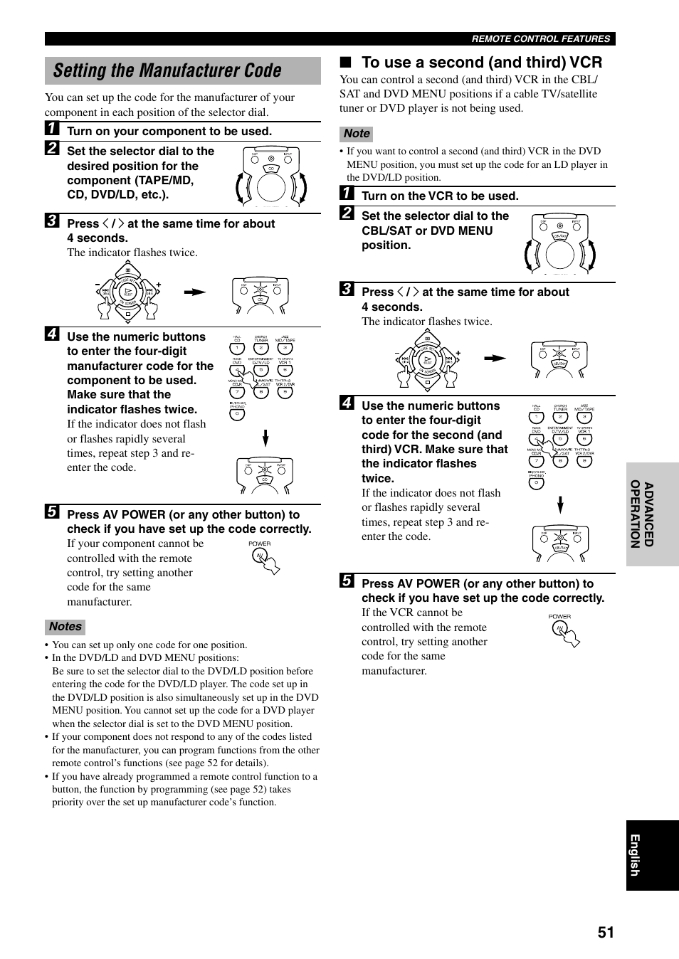 Setting the manufacturer code | Yamaha RX-V800 User Manual | Page 55 / 82