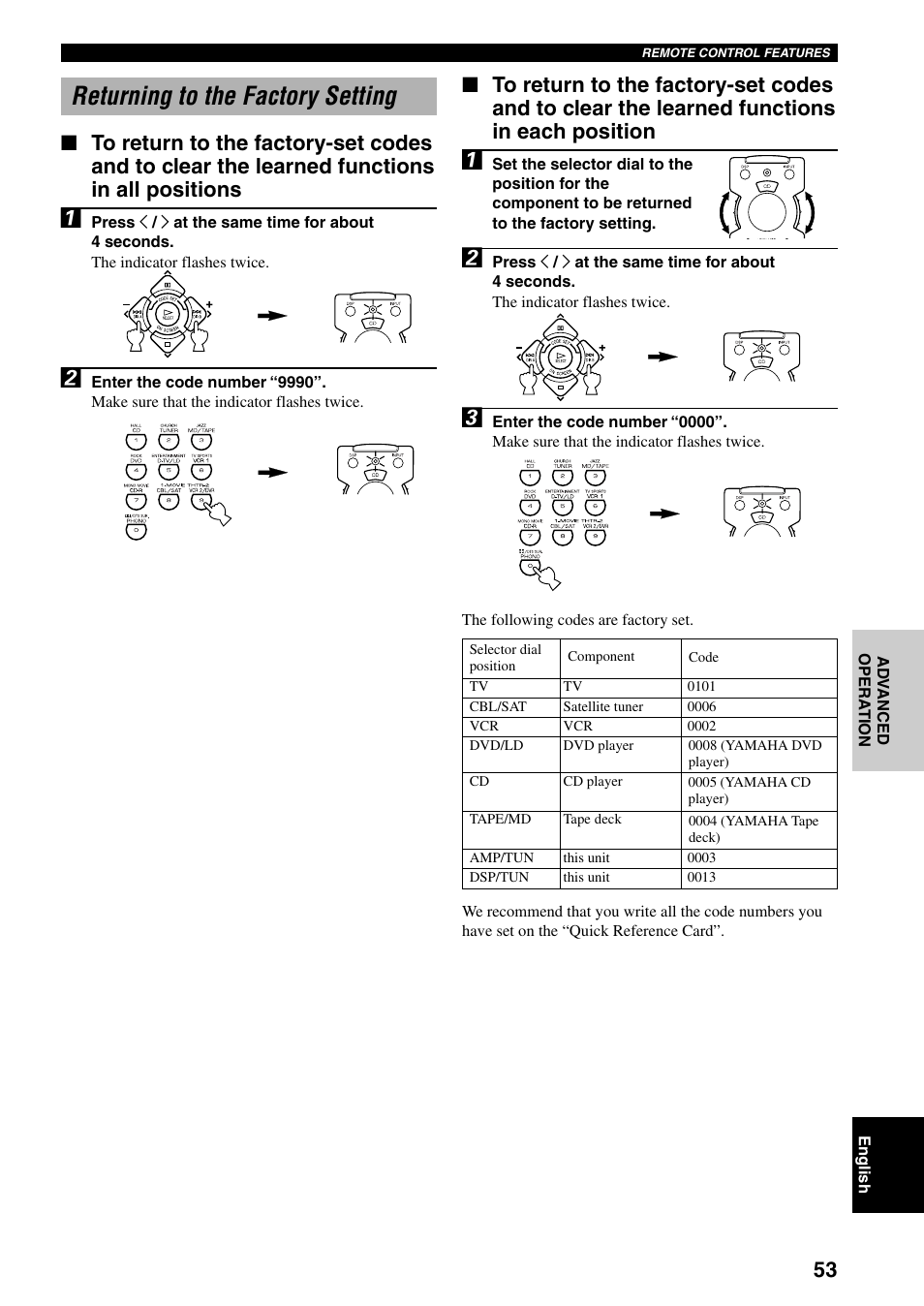 Returning to the factory setting | Yamaha RX-V800 User Manual | Page 57 / 82